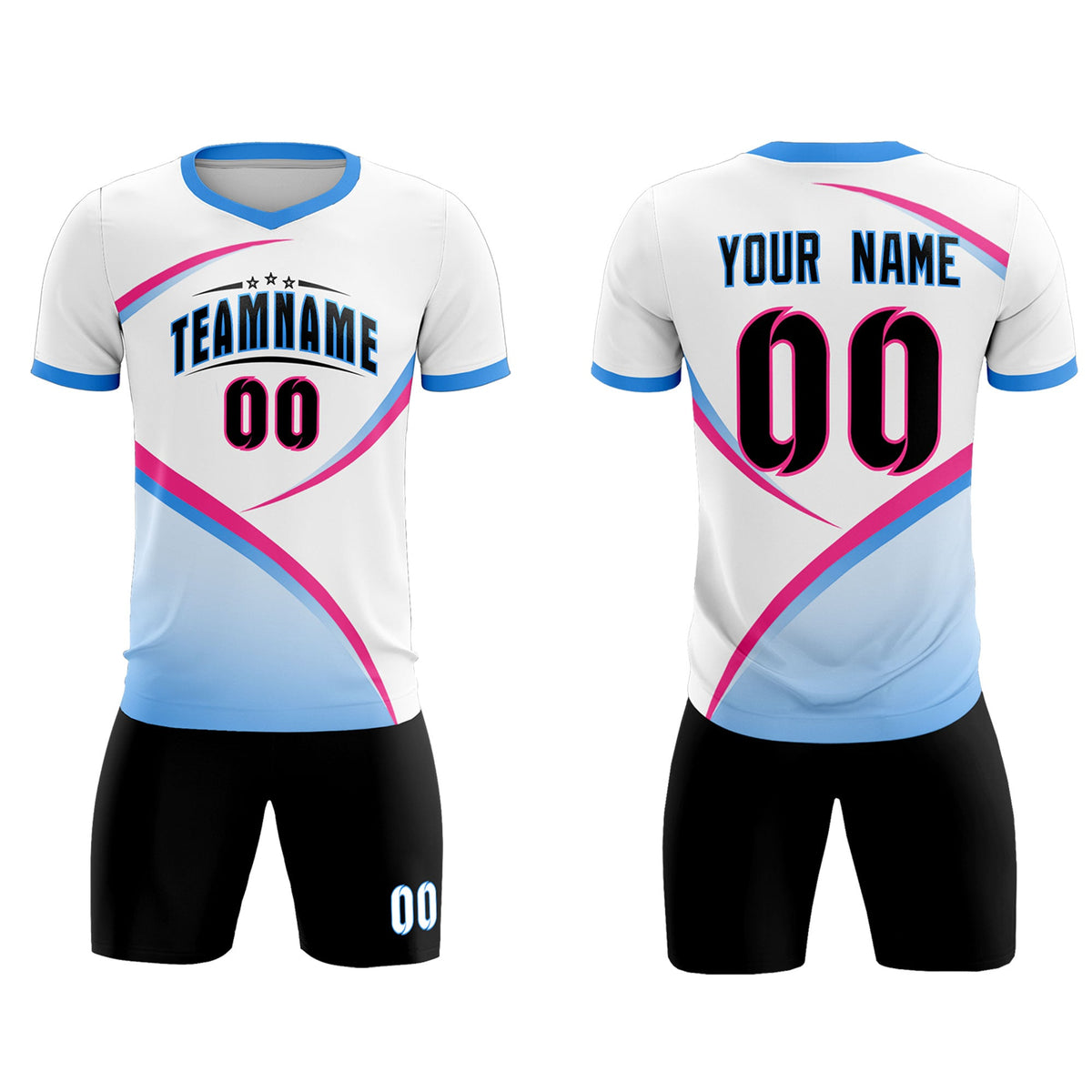 Custom White Powder Blue Color Block Training Uniform For Men Soccer Sets Jersey