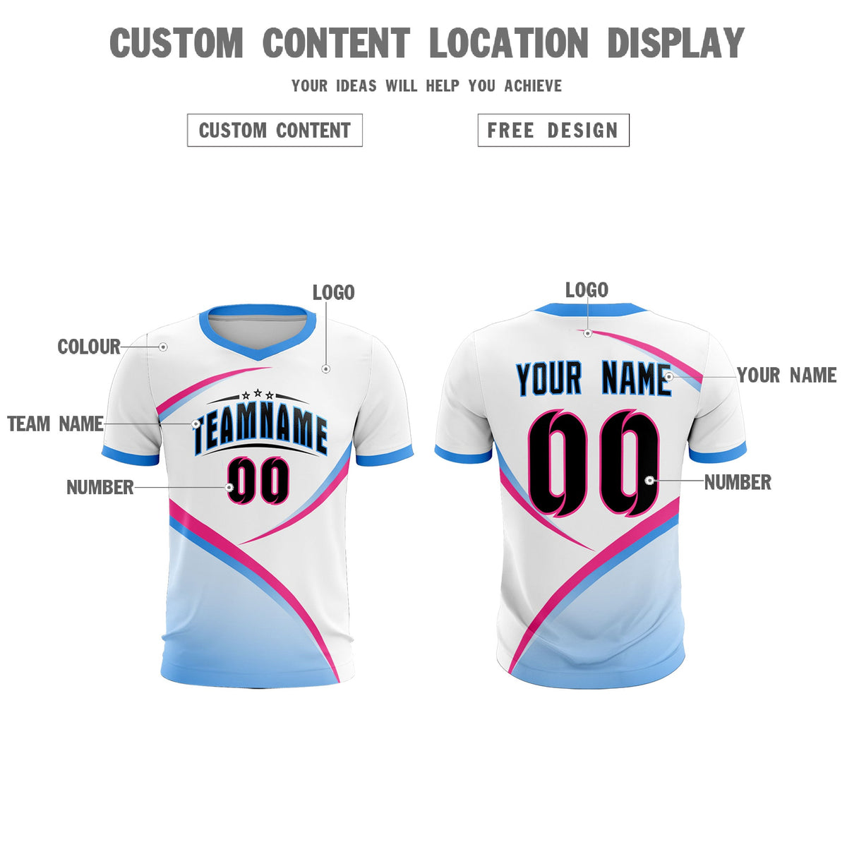 Custom White Powder Blue Color Block Training Uniform For Men Soccer Sets Jersey