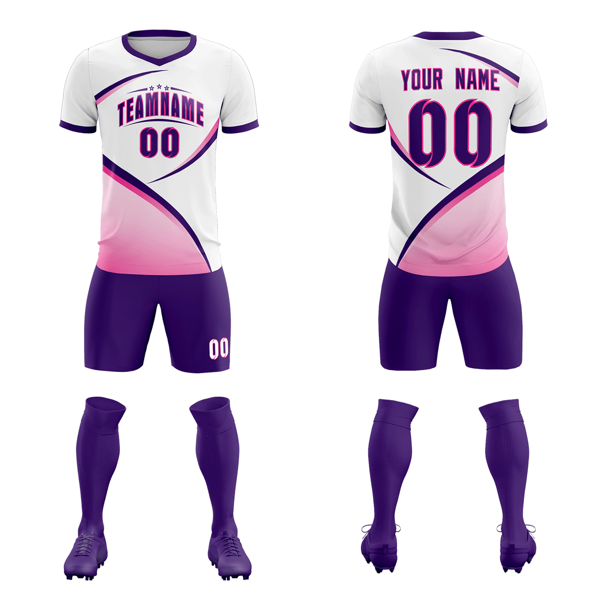 Custom White Purple Color Block Training Uniform For Men Soccer Sets Jersey