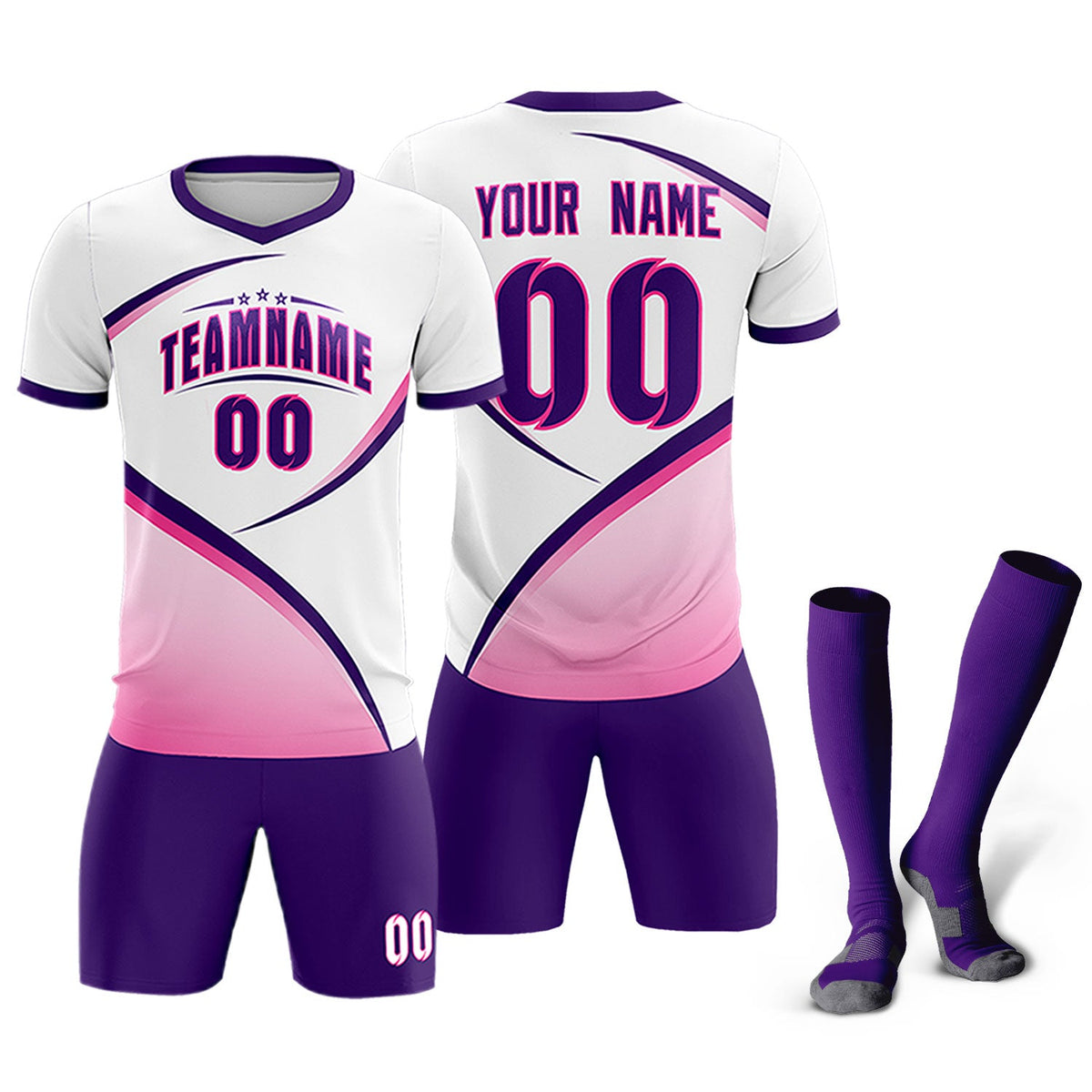 Custom White Purple Color Block Training Uniform For Men Soccer Sets Jersey