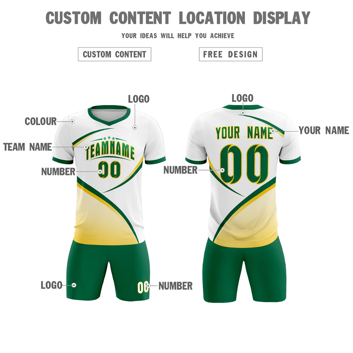 Custom White Kelly Green Color Block Training Uniform For Men Soccer Sets Jersey