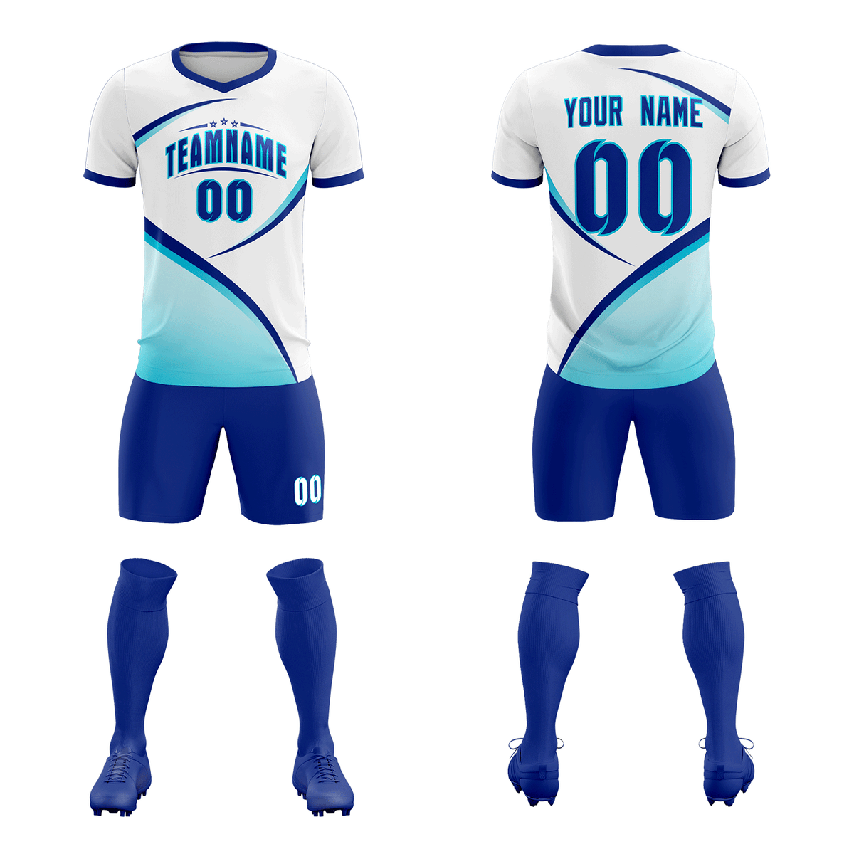 Custom White Sky Blue Color Block Training Uniform For Men Soccer Sets Jersey