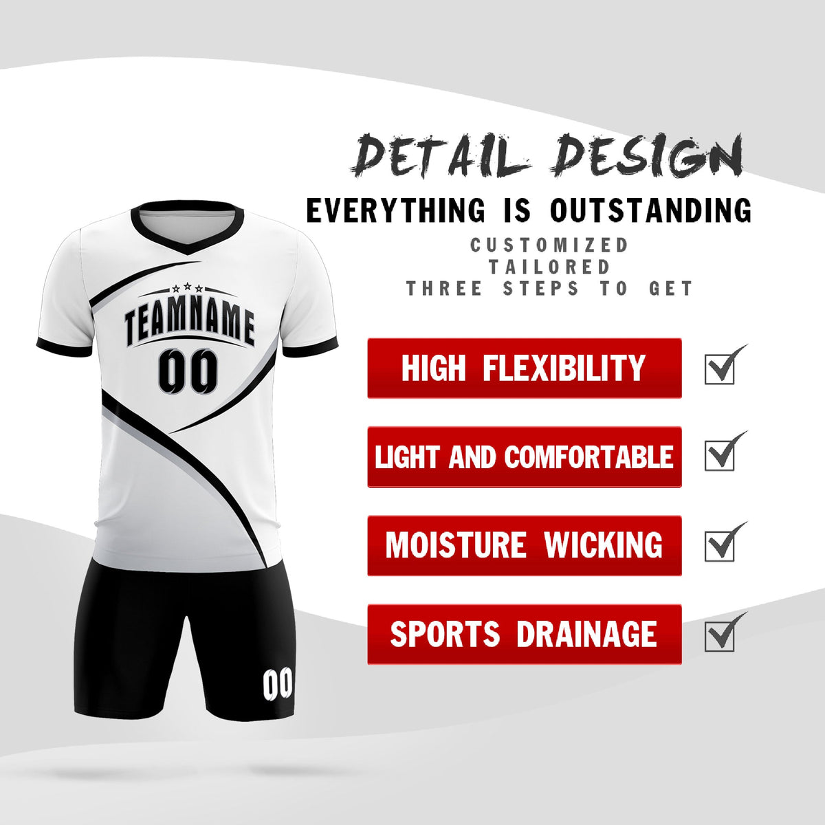 Custom White Black Color Block Training Uniform For Men Soccer Sets Jersey