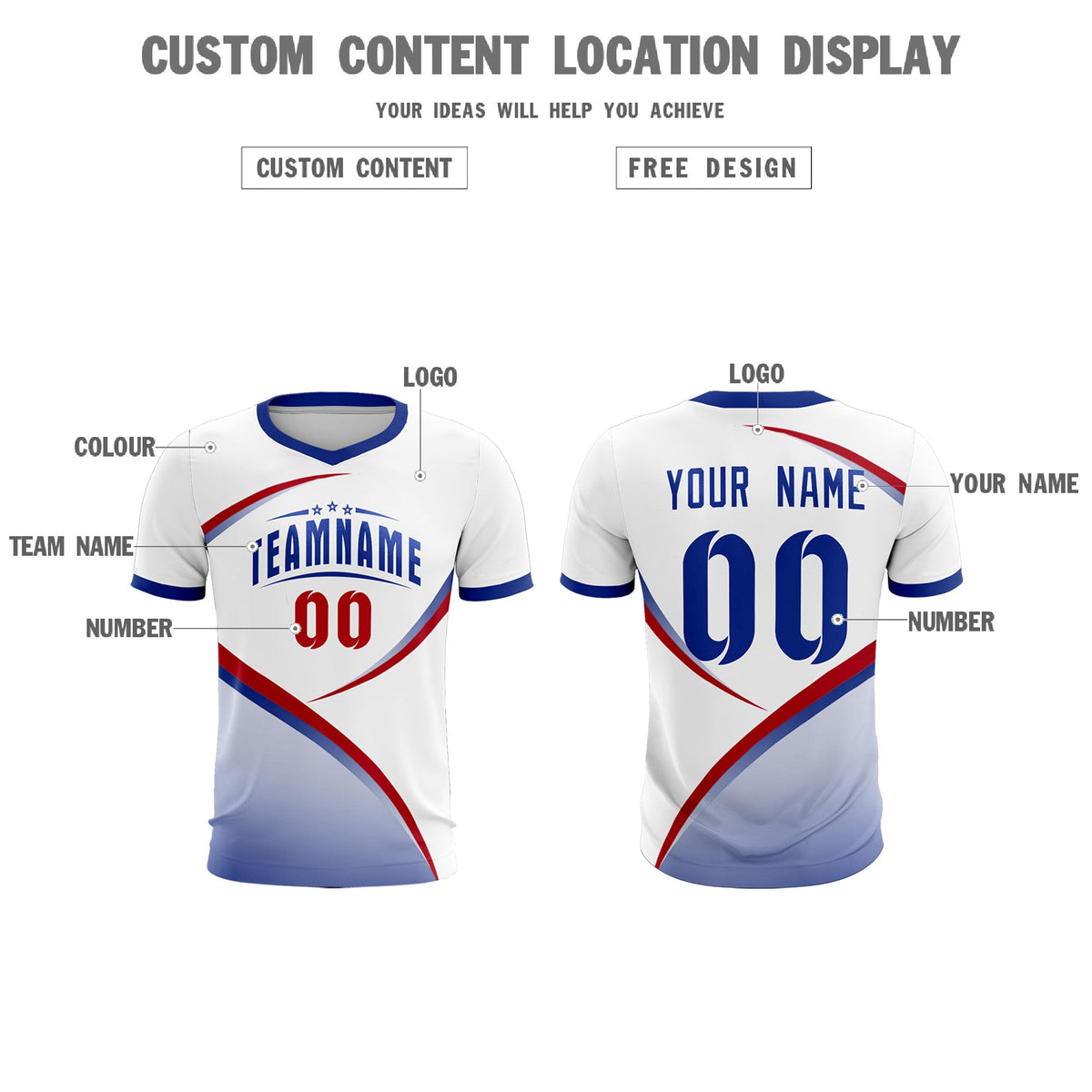 Custom White Royal Color Block Training Uniform For Men Soccer Sets Jersey