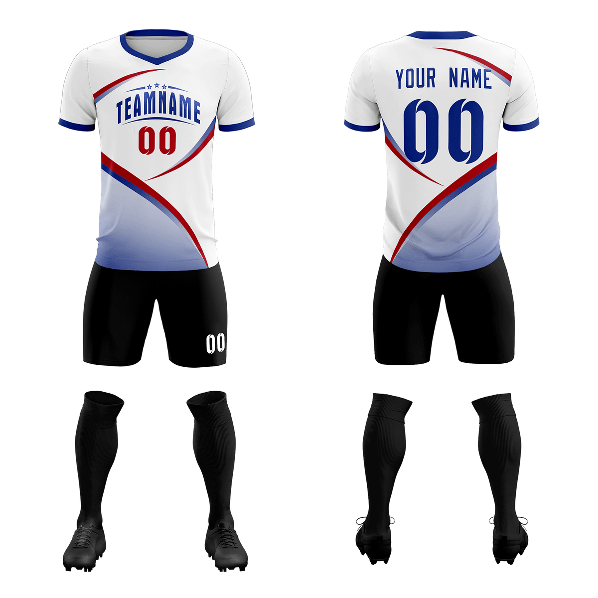 Custom White Royal Color Block Training Uniform For Men Soccer Sets Jersey