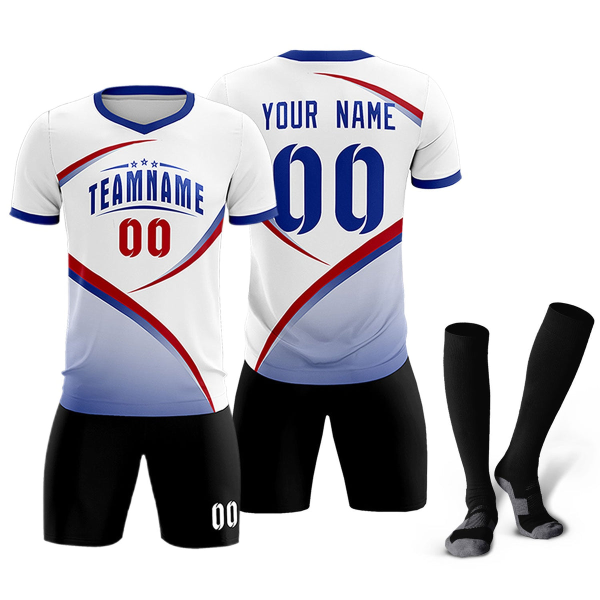 Custom White Royal Color Block Training Uniform For Men Soccer Sets Jersey