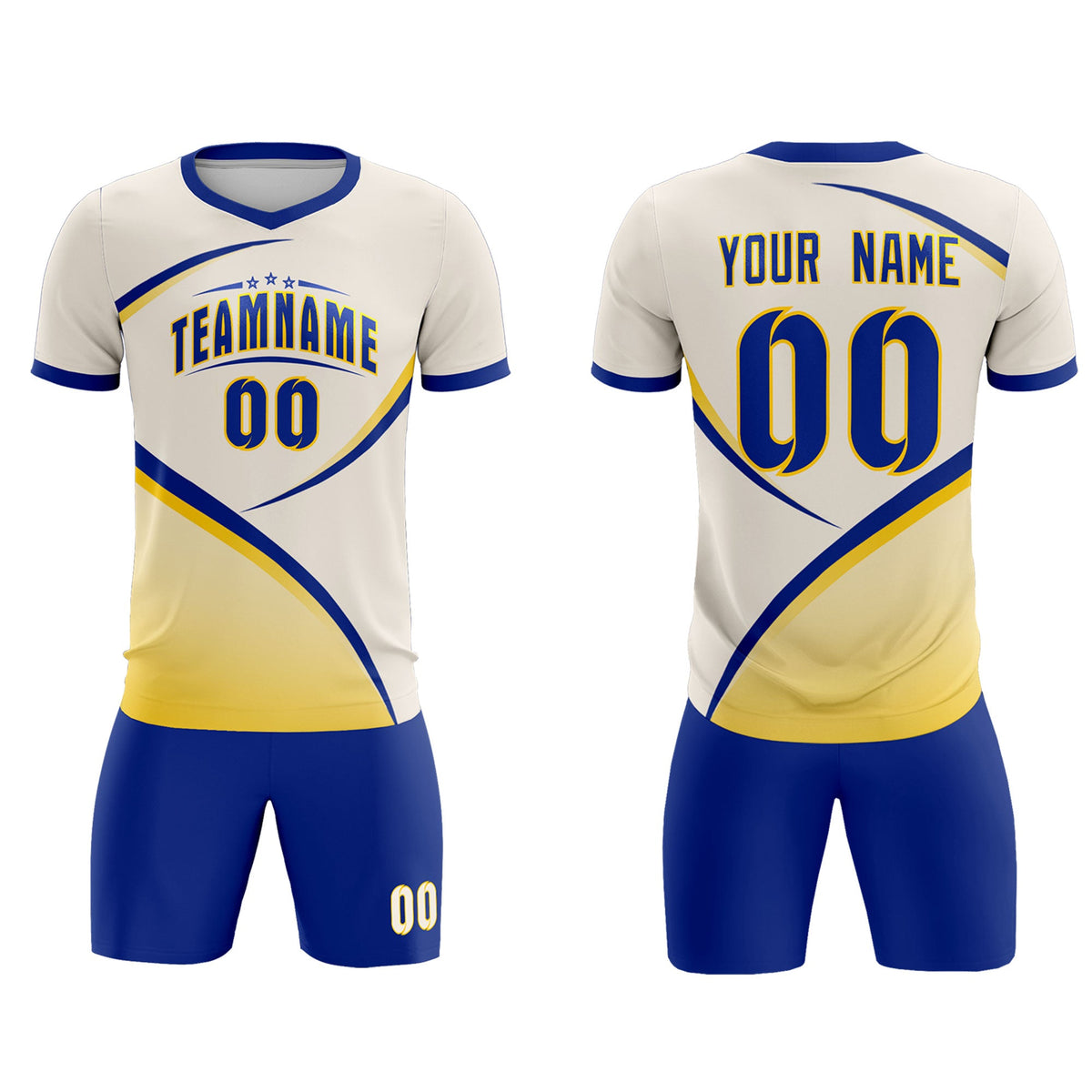 Custom Cream Royal Color Block Training Uniform For Men Soccer Sets Jersey