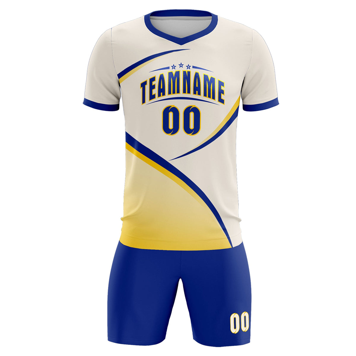 Custom Cream Royal Color Block Training Uniform For Men Soccer Sets Jersey