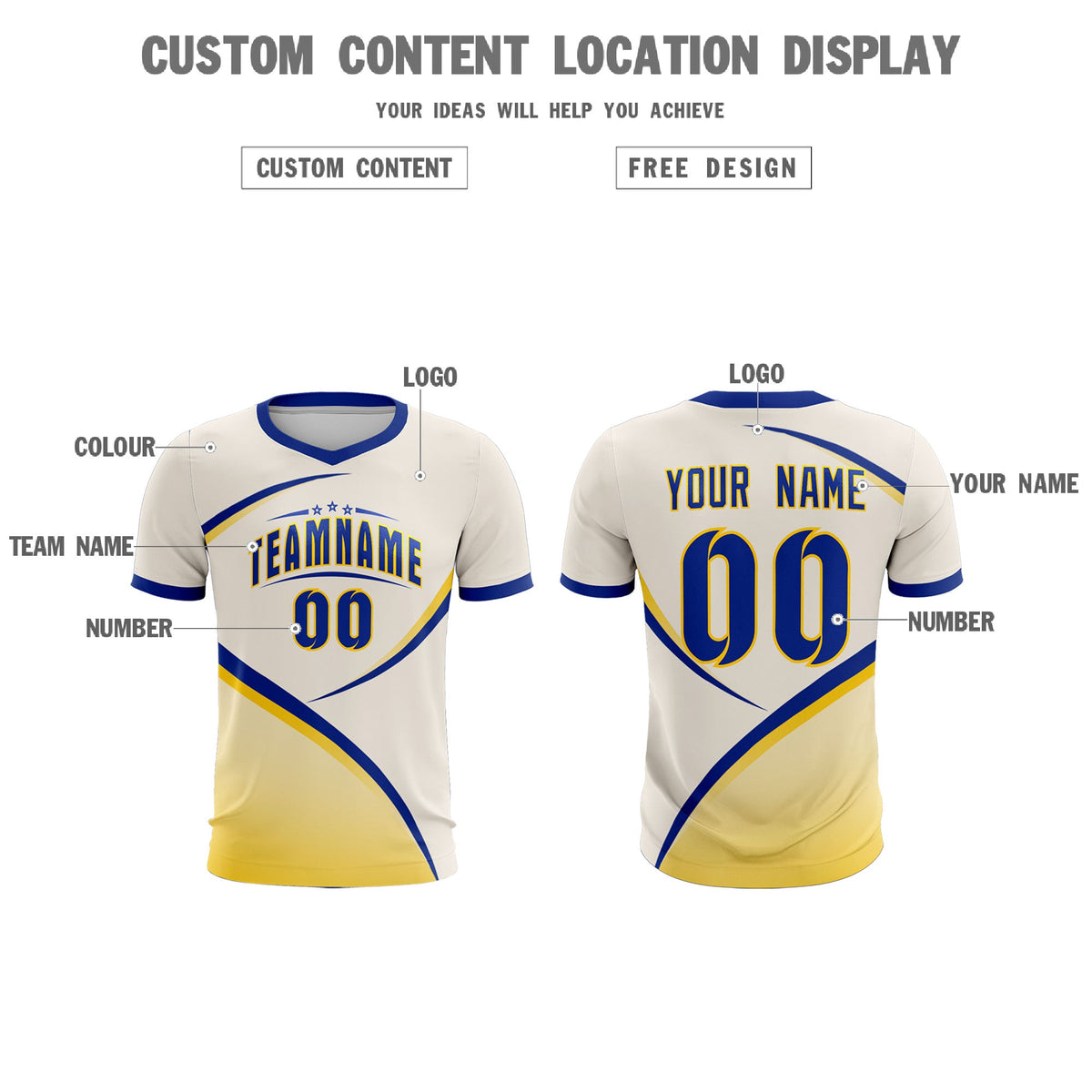 Custom Cream Royal Color Block Training Uniform For Men Soccer Sets Jersey