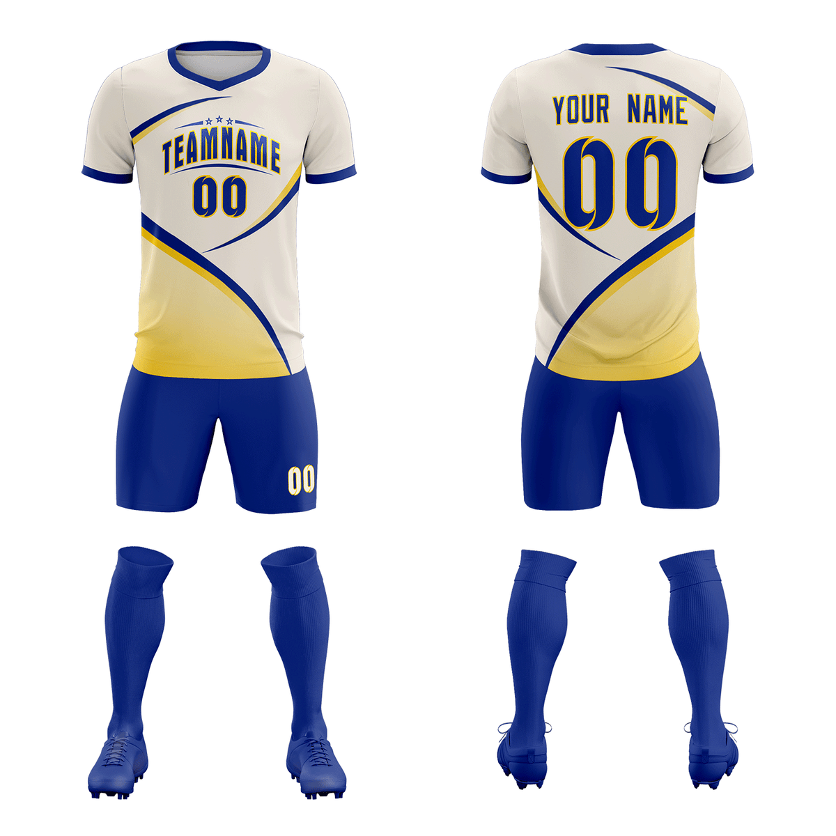 Custom Cream Royal Color Block Training Uniform For Men Soccer Sets Jersey