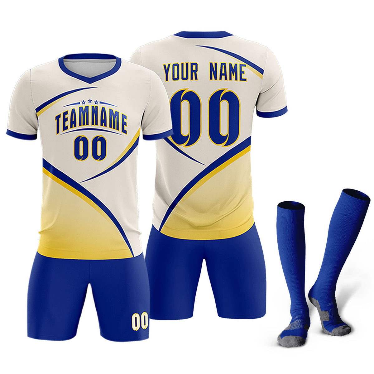 Custom Cream Royal Color Block Training Uniform For Men Soccer Sets Jersey