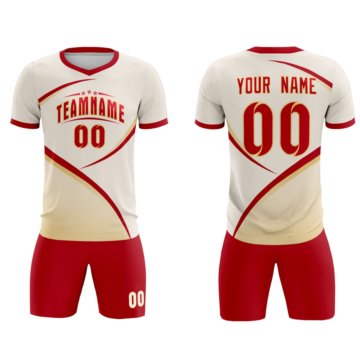 Custom Cream Red Color Block Training Uniform For Men Soccer Sets Jersey