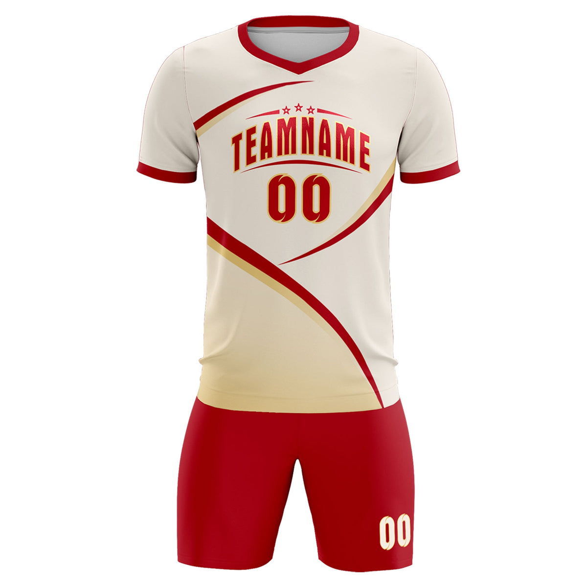 Custom Cream Red Color Block Training Uniform For Men Soccer Sets Jersey