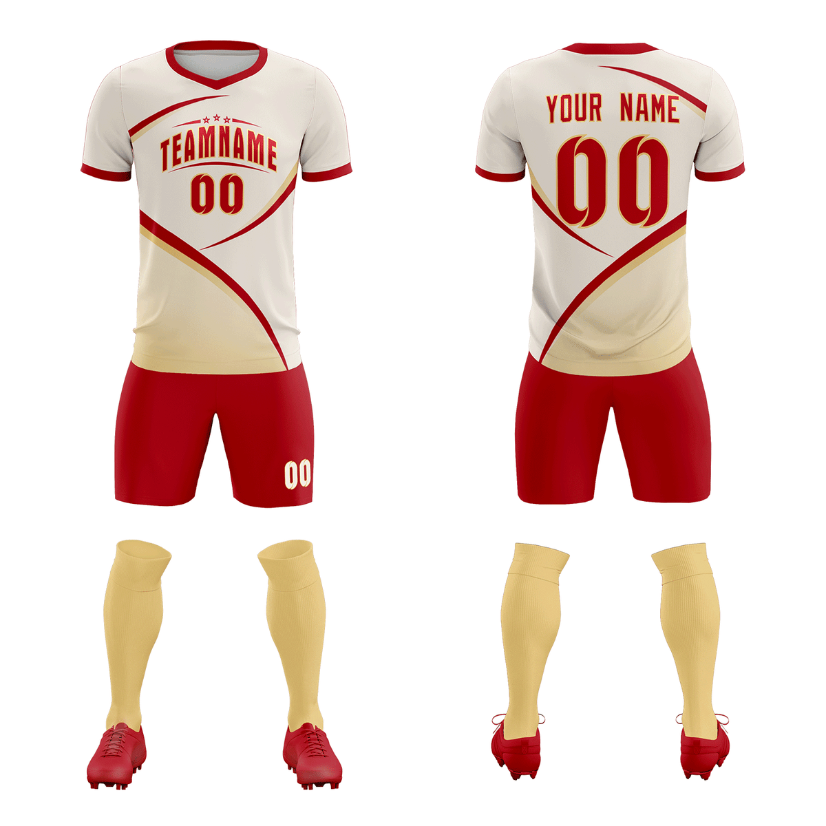 Custom Cream Red Color Block Training Uniform For Men Soccer Sets Jersey