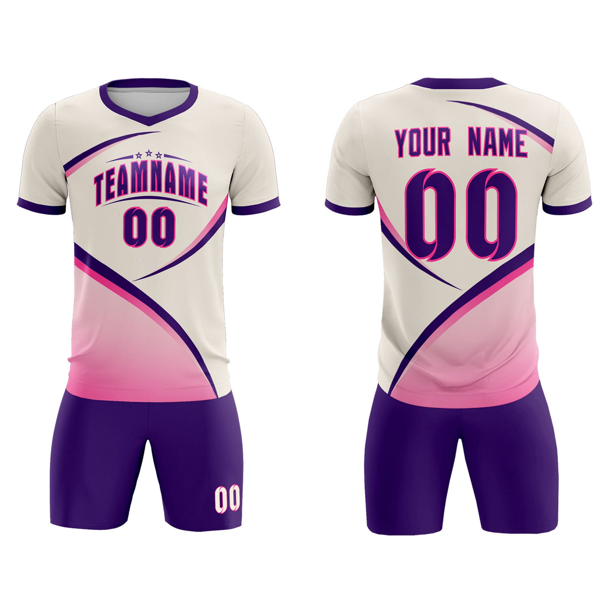 Custom Cream Purple Color Block Training Uniform For Men Soccer Sets Jersey
