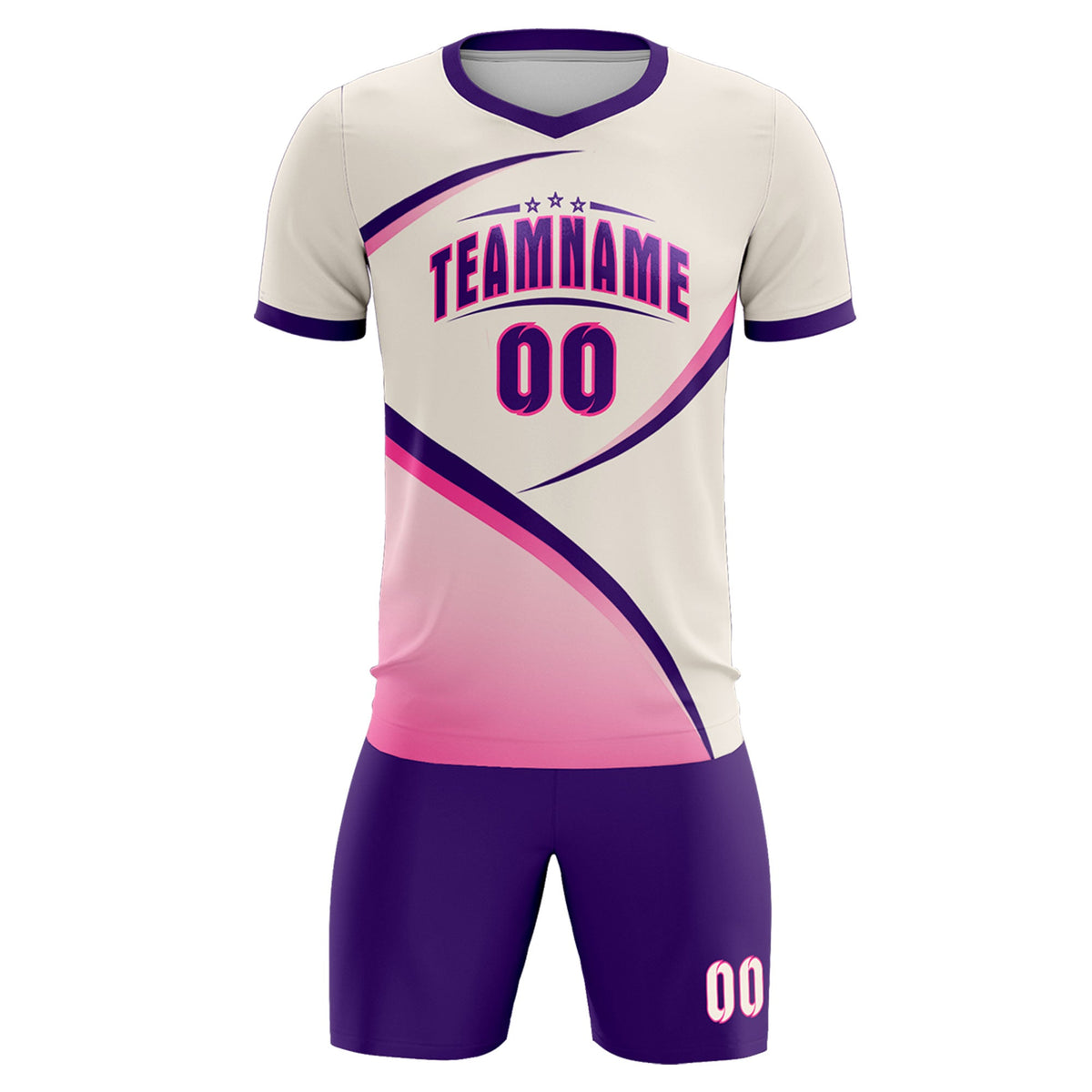 Custom Cream Purple Color Block Training Uniform For Men Soccer Sets Jersey