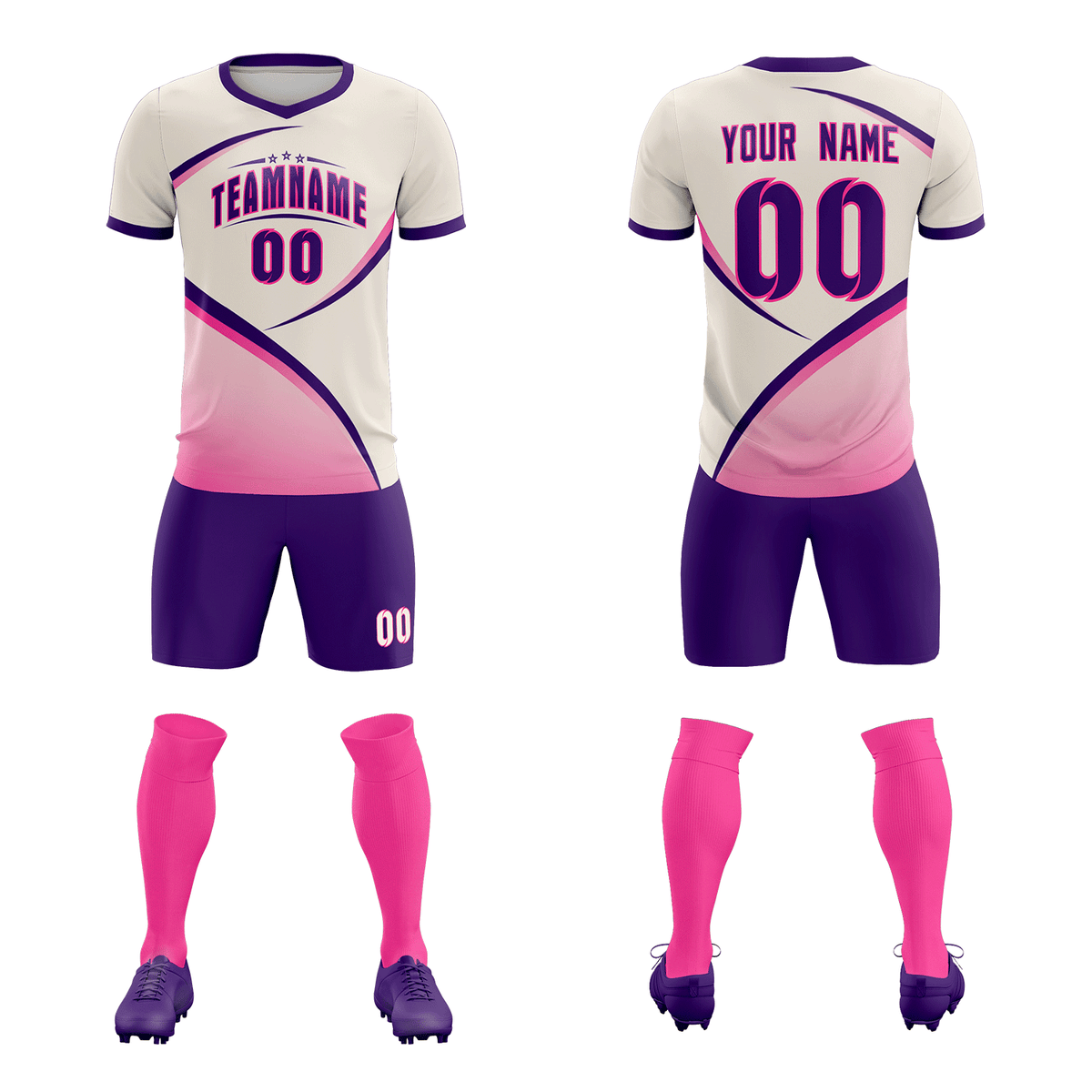 Custom Cream Purple Color Block Training Uniform For Men Soccer Sets Jersey
