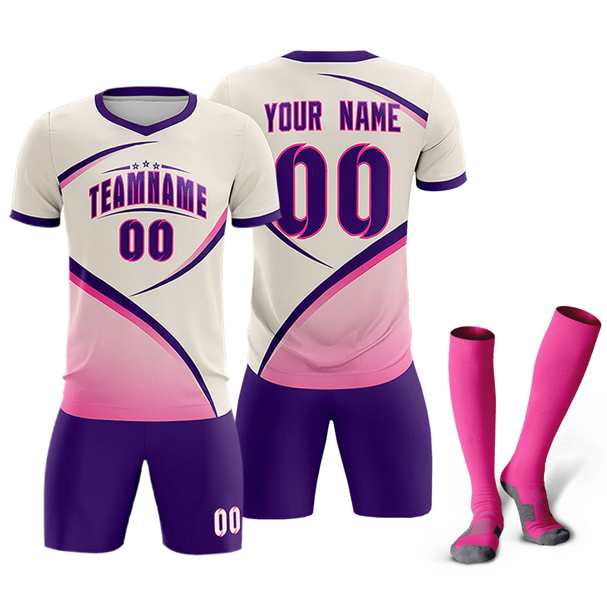 Custom Cream Purple Color Block Training Uniform For Men Soccer Sets Jersey