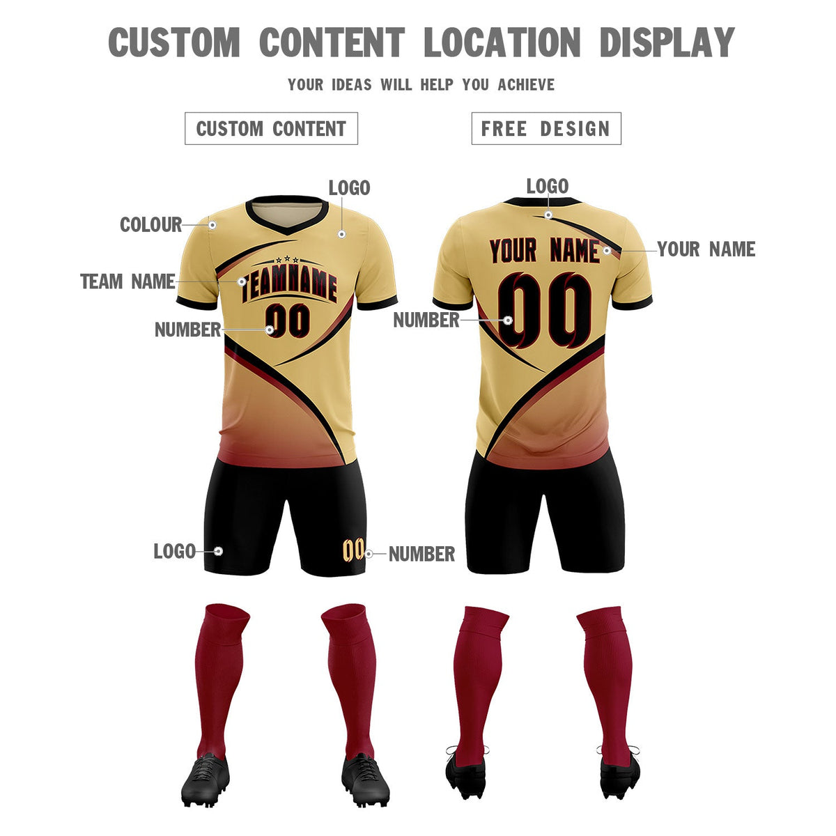 Custom Khaki Black Color Block Training Uniform For Men Soccer Sets Jersey