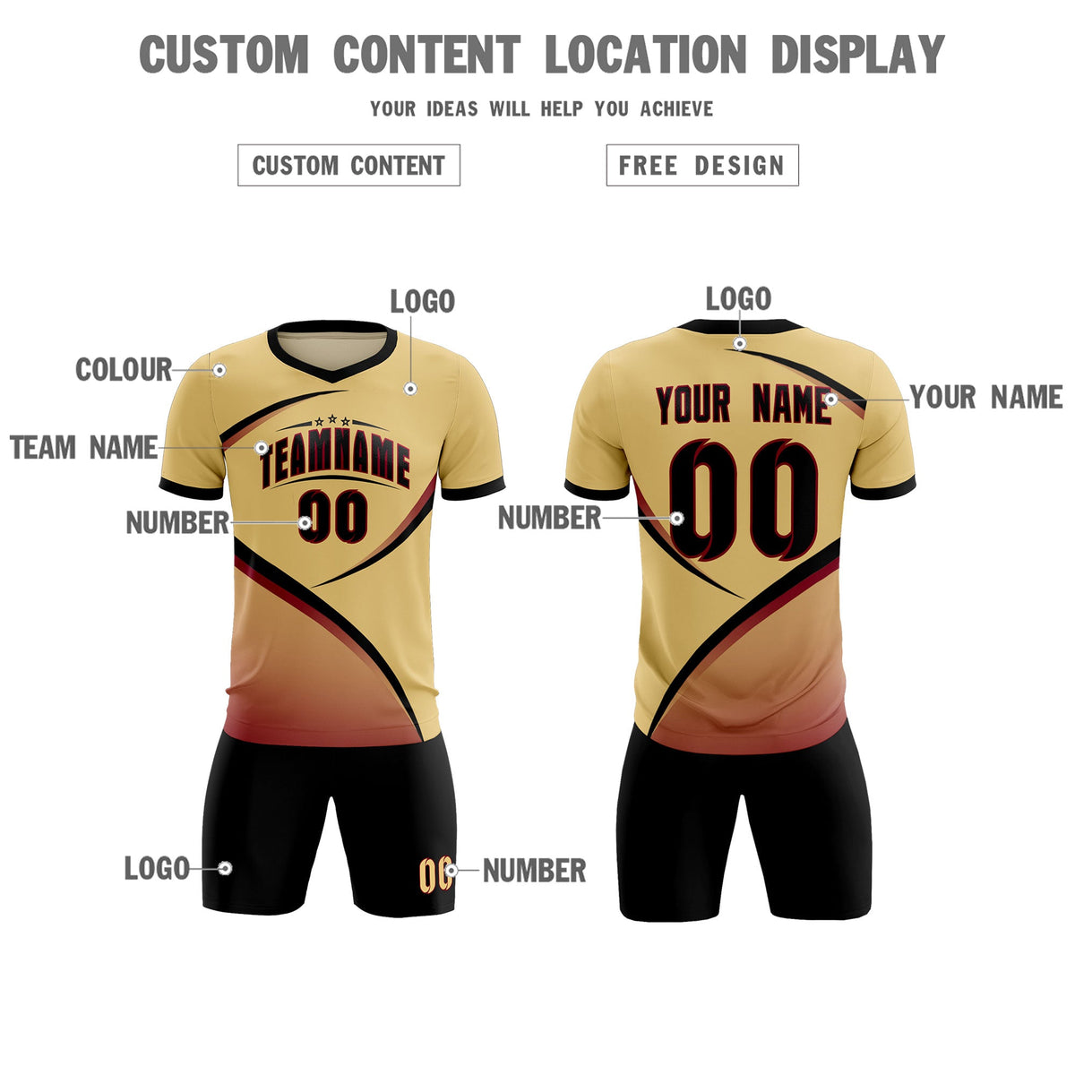 Custom Khaki Black Color Block Training Uniform For Men Soccer Sets Jersey