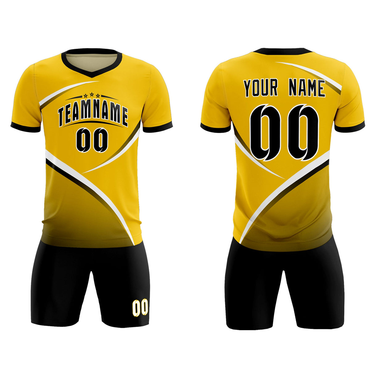 Custom Gold Black Color Block Training Uniform For Men Soccer Sets Jersey