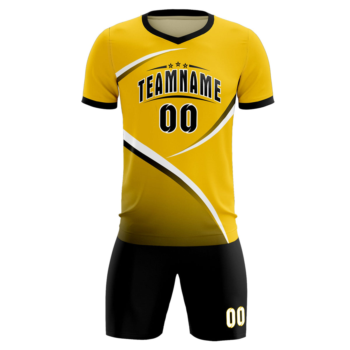 Custom Gold Black Color Block Training Uniform For Men Soccer Sets Jersey