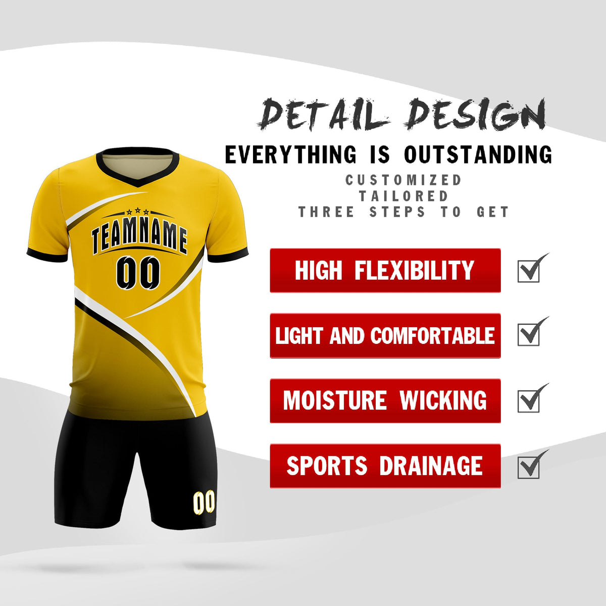 Custom Gold Black Color Block Training Uniform For Men Soccer Sets Jersey