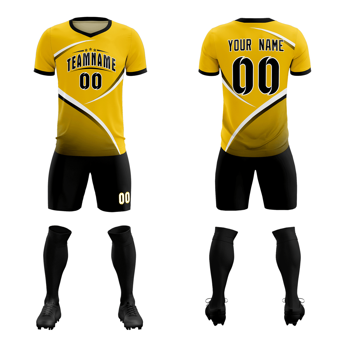 Custom Gold Black Color Block Training Uniform For Men Soccer Sets Jersey