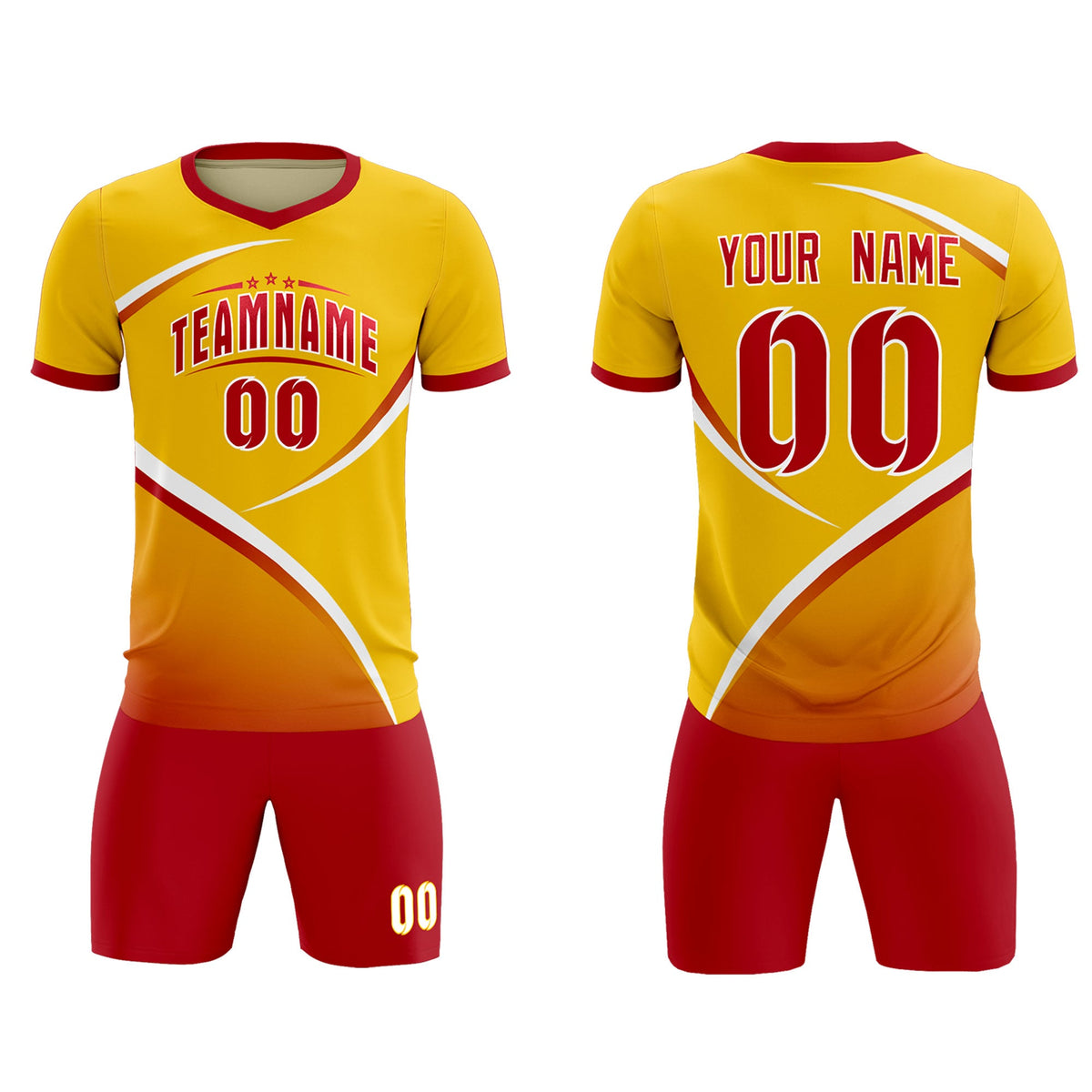 Custom Gold Red Color Block Training Uniform For Men Soccer Sets Jersey