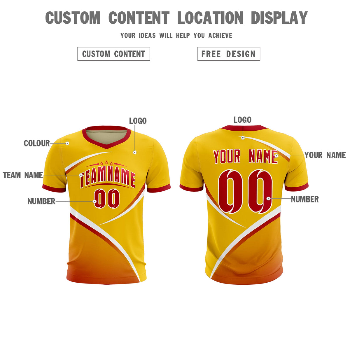 Custom Gold Red Color Block Training Uniform For Men Soccer Sets Jersey