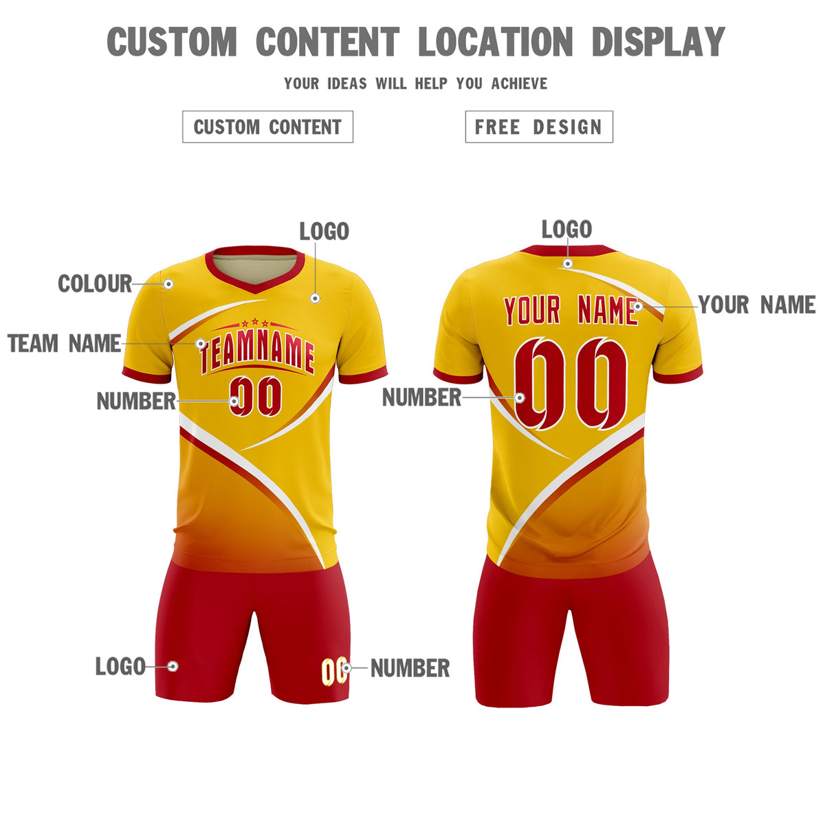 Custom Gold Red Color Block Training Uniform For Men Soccer Sets Jersey