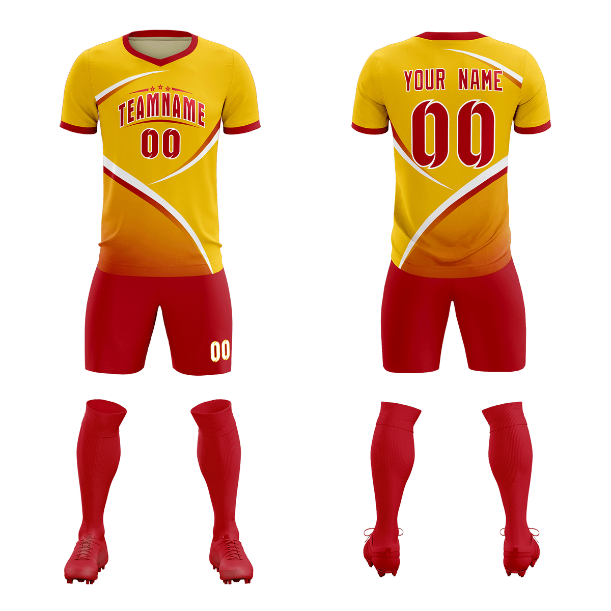 Custom Gold Red Color Block Training Uniform For Men Soccer Sets Jersey