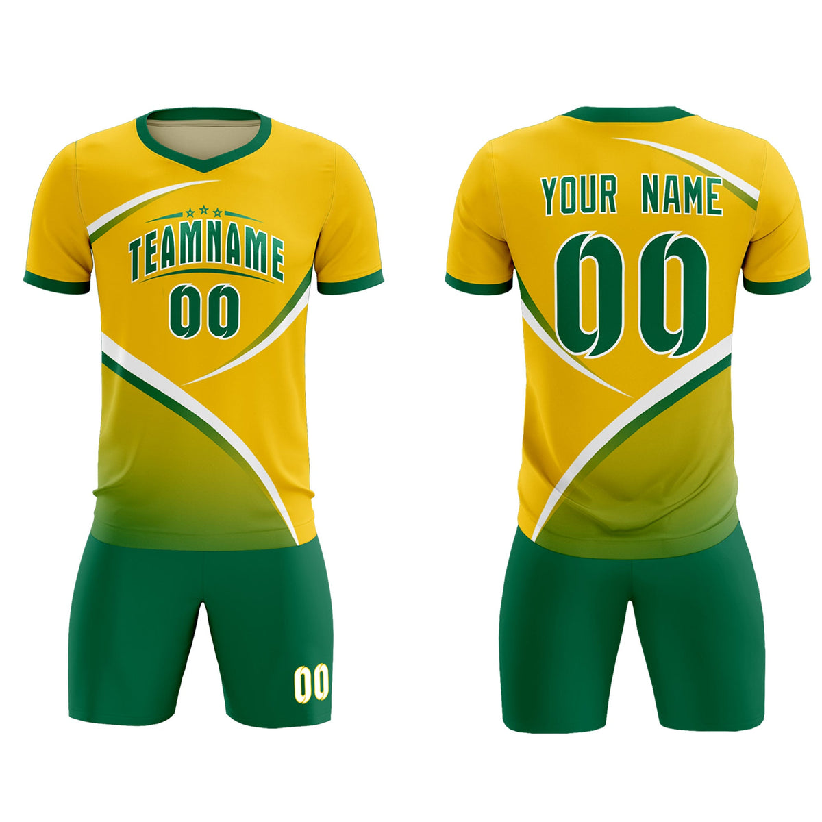 Custom Gold Kelly Green Color Block Training Uniform For Men Soccer Sets Jersey