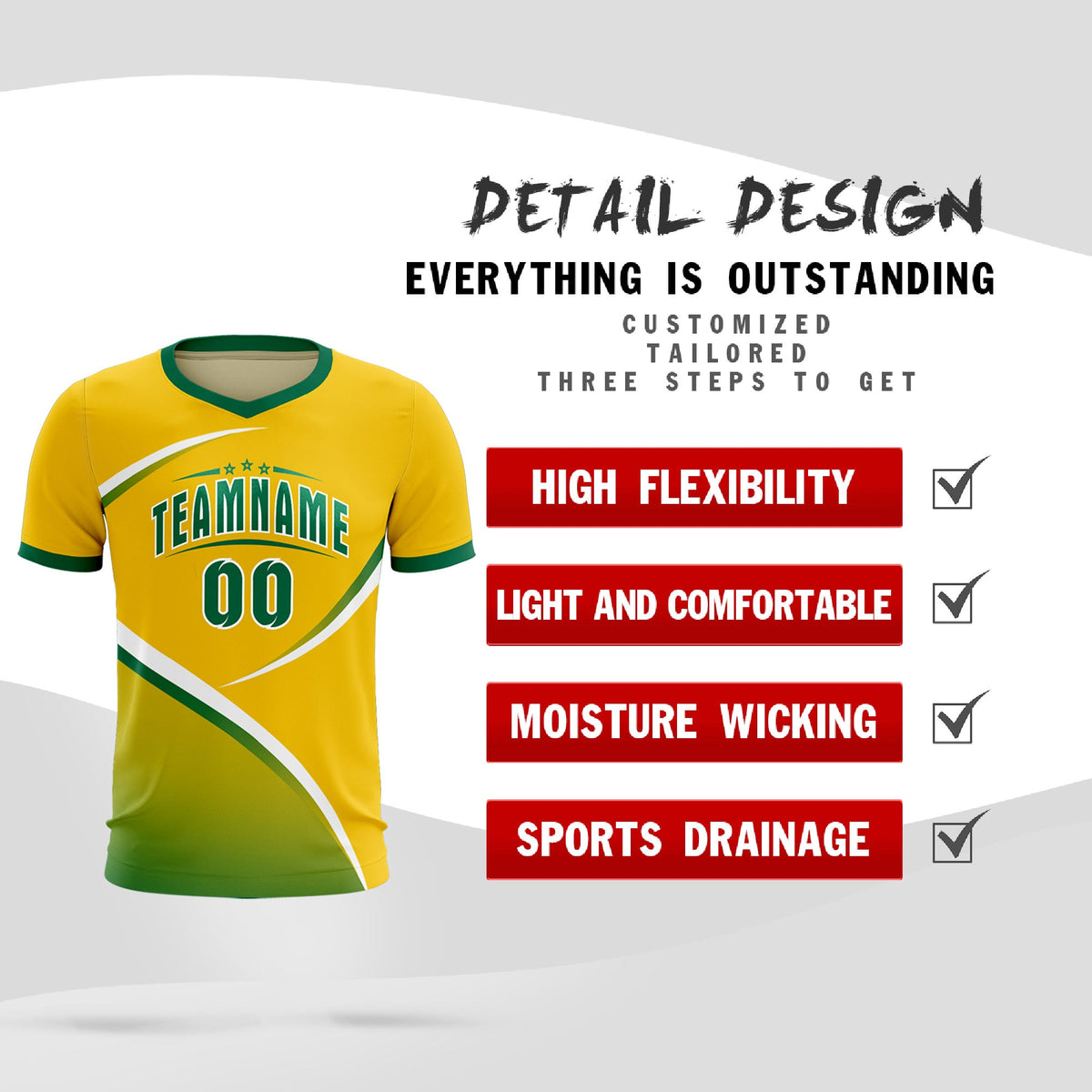 Custom Gold Kelly Green Color Block Training Uniform For Men Soccer Sets Jersey