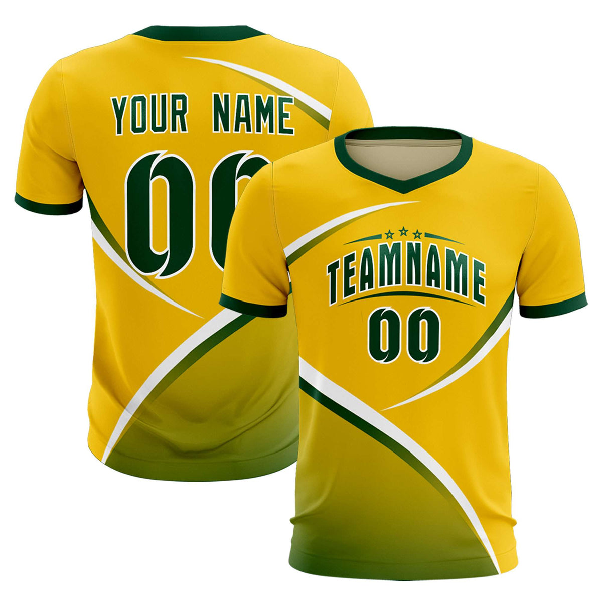 Custom Gold Green Color Block Training Uniform For Men Soccer Sets Jersey