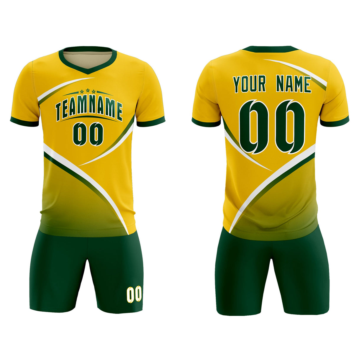 Custom Gold Green Color Block Training Uniform For Men Soccer Sets Jersey