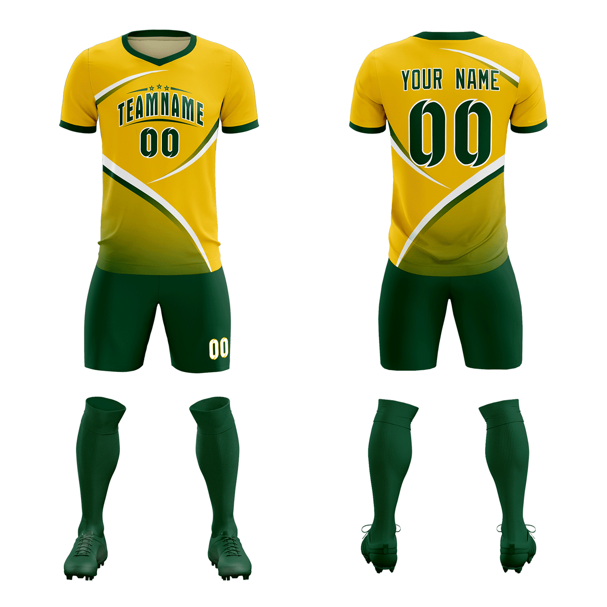 Custom Gold Green Color Block Training Uniform For Men Soccer Sets Jersey