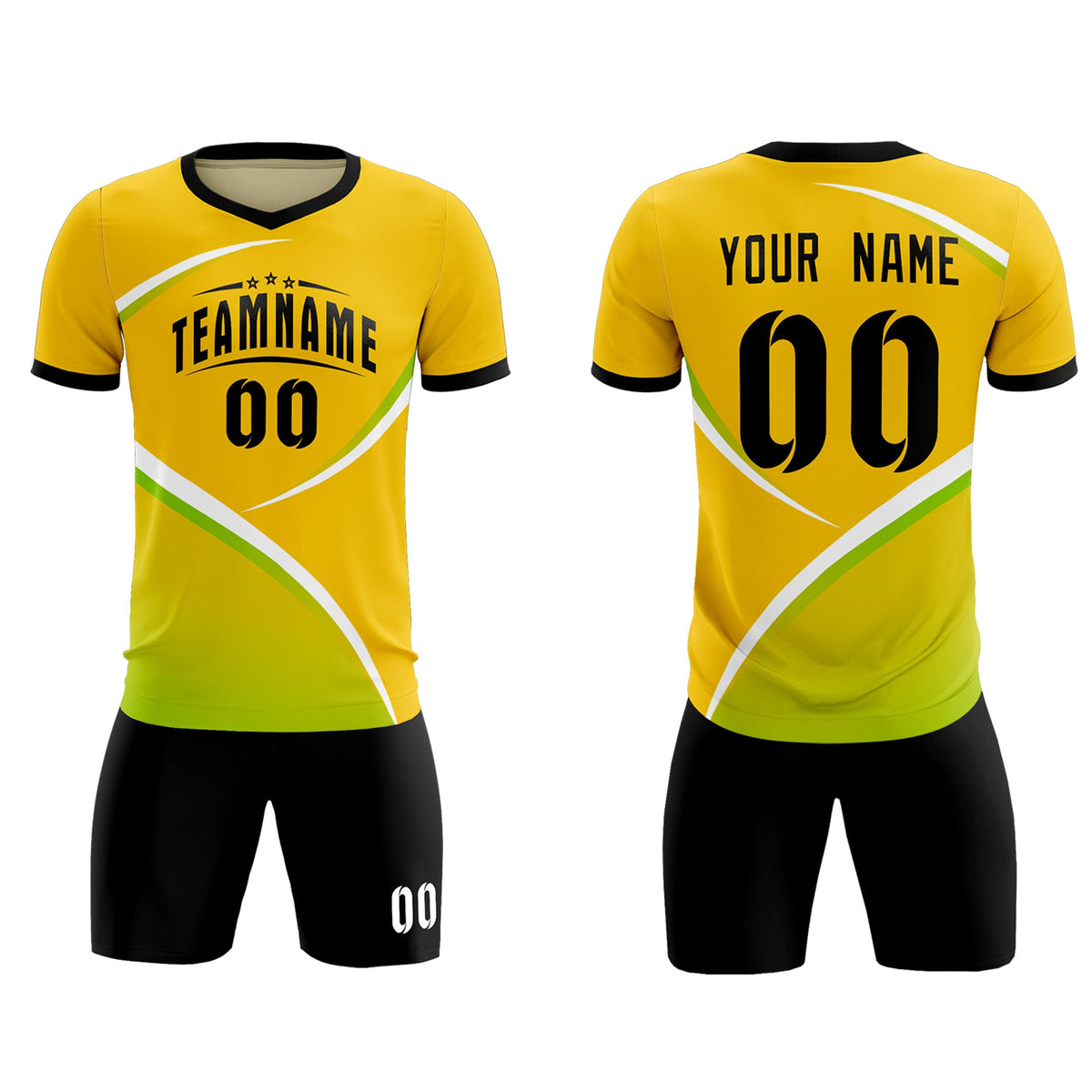Custom Gold Black Color Block Training Uniform For Men Soccer Sets Jersey
