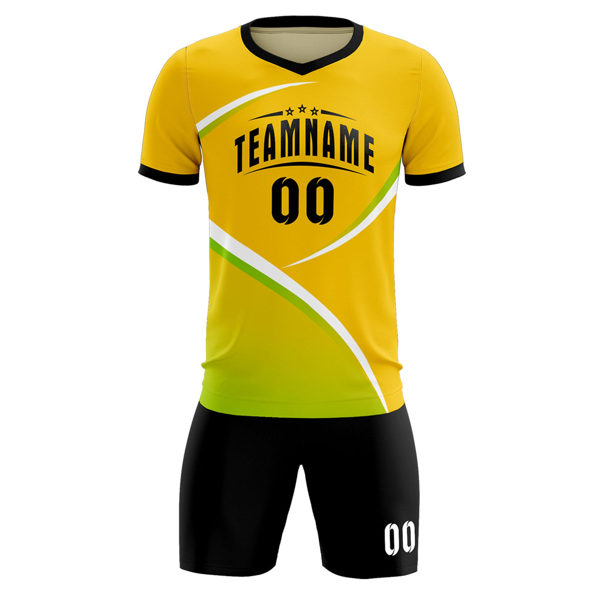 Custom Gold Black Color Block Training Uniform For Men Soccer Sets Jersey