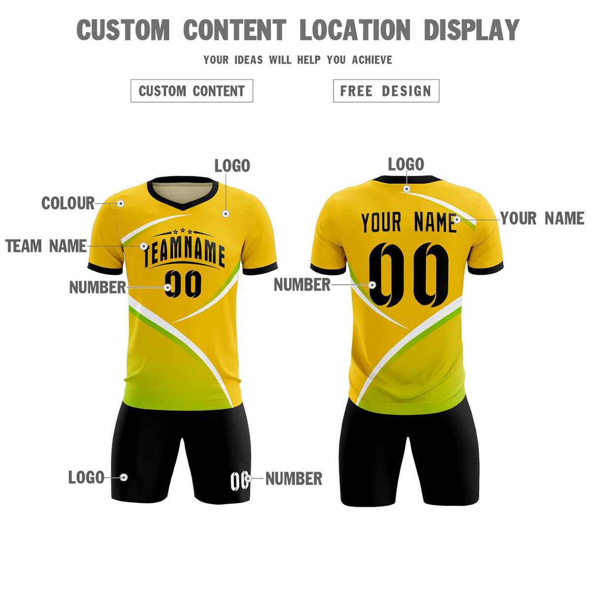 Custom Gold Black Color Block Training Uniform For Men Soccer Sets Jersey