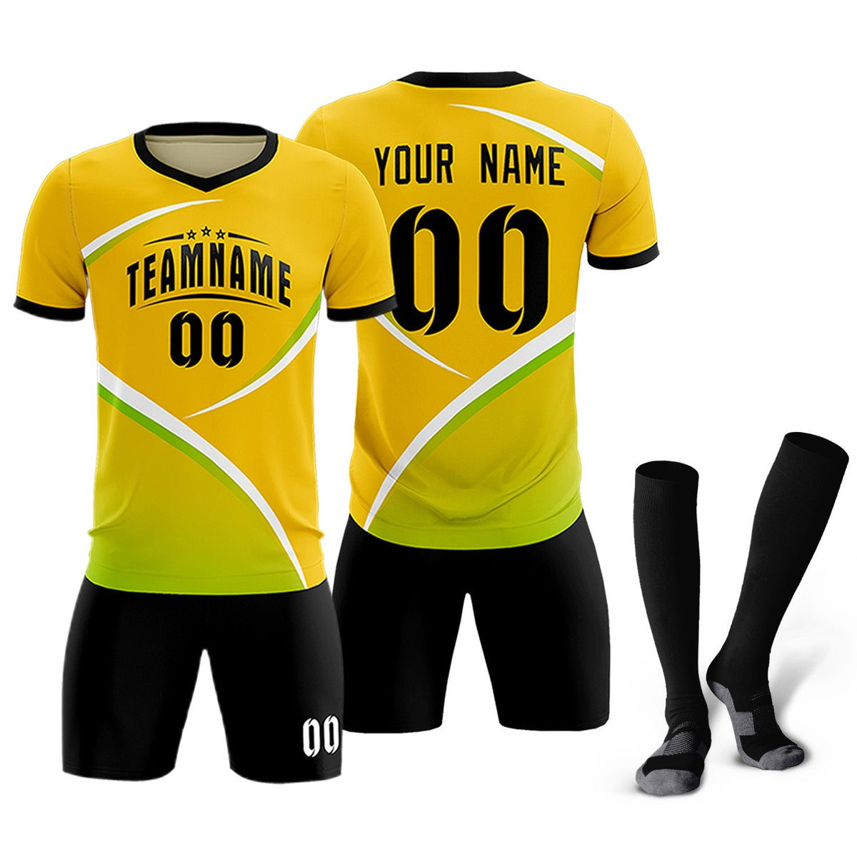 Custom Gold Black Color Block Training Uniform For Men Soccer Sets Jersey