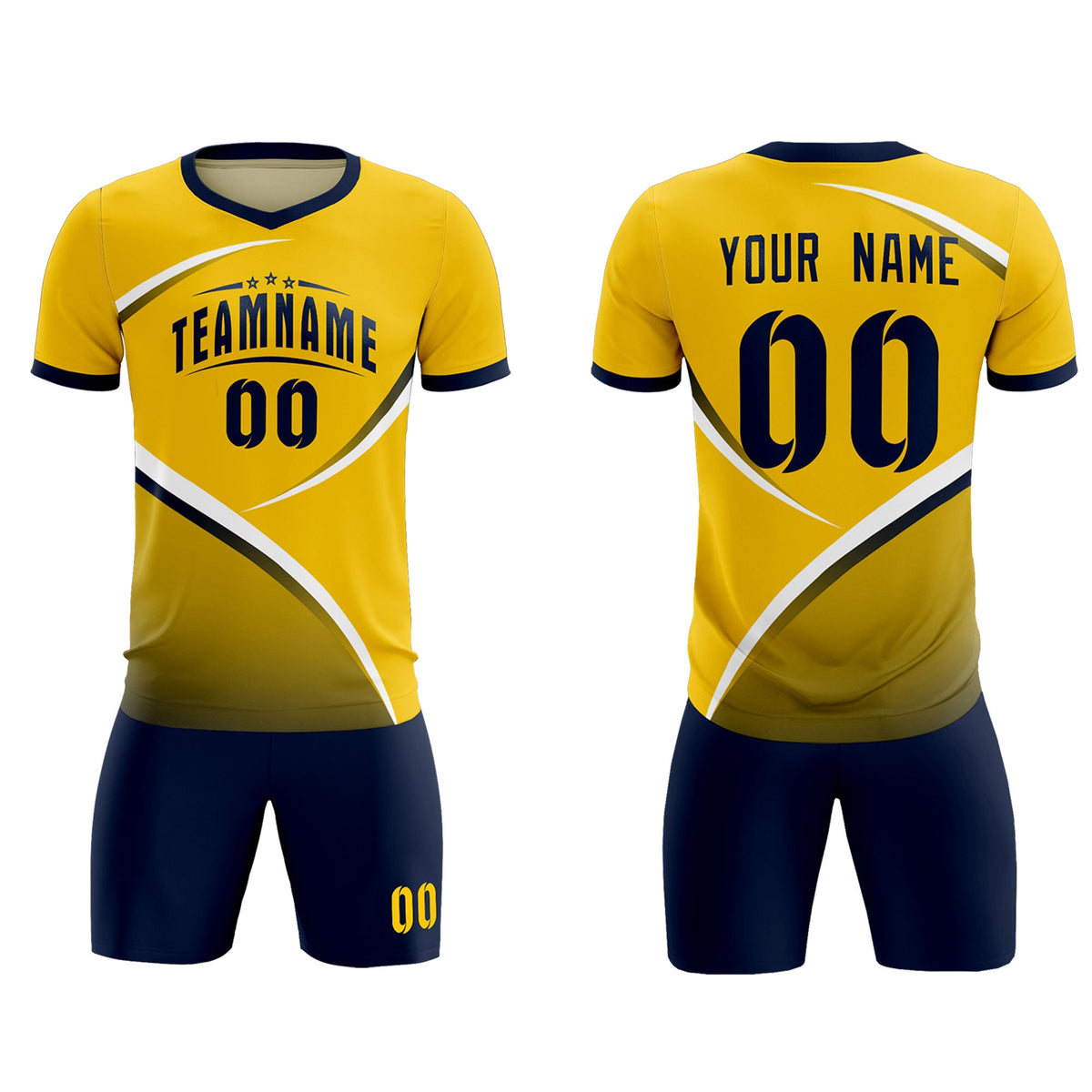 Custom Gold Navy Color Block Training Uniform For Men Soccer Sets Jersey
