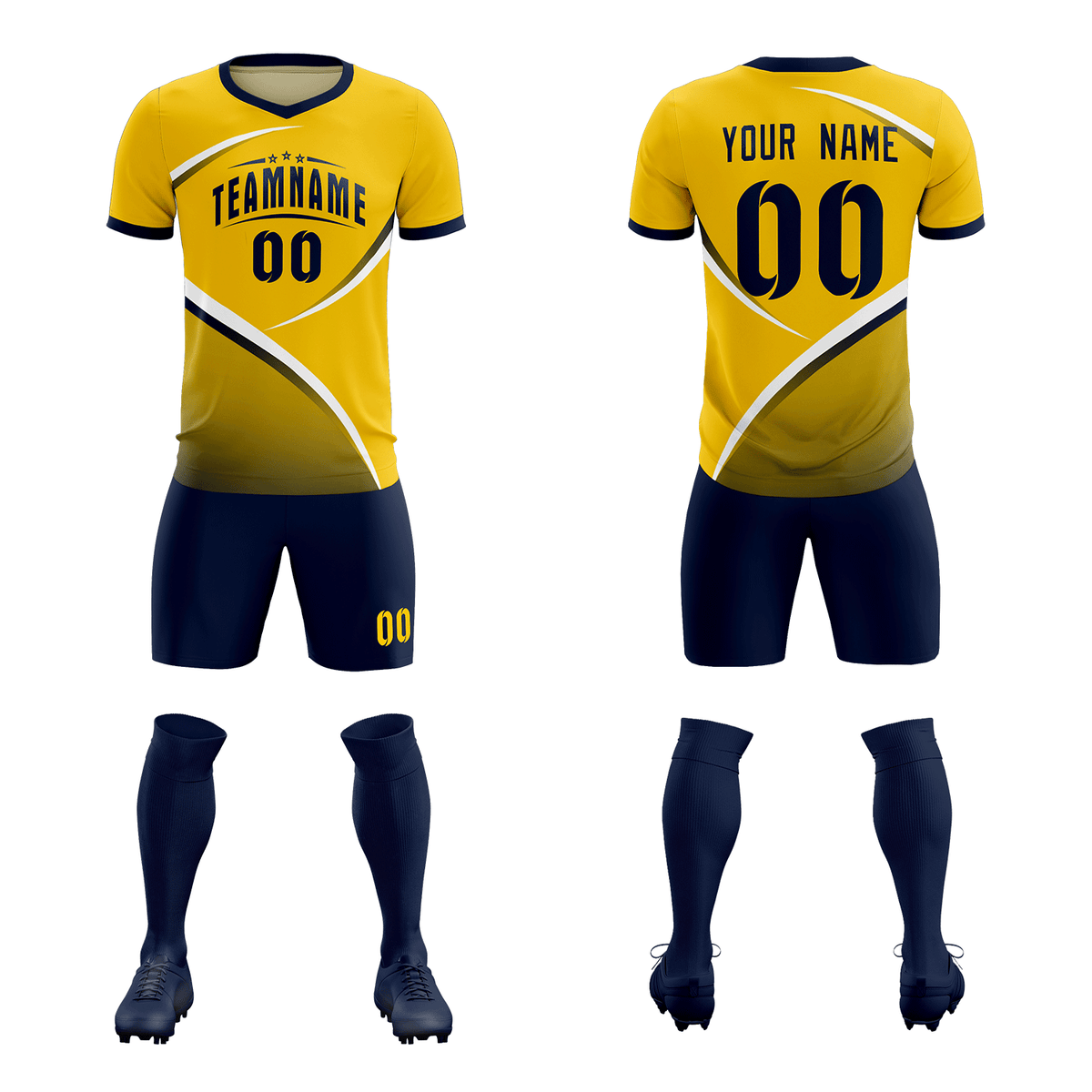 Custom Gold Navy Color Block Training Uniform For Men Soccer Sets Jersey
