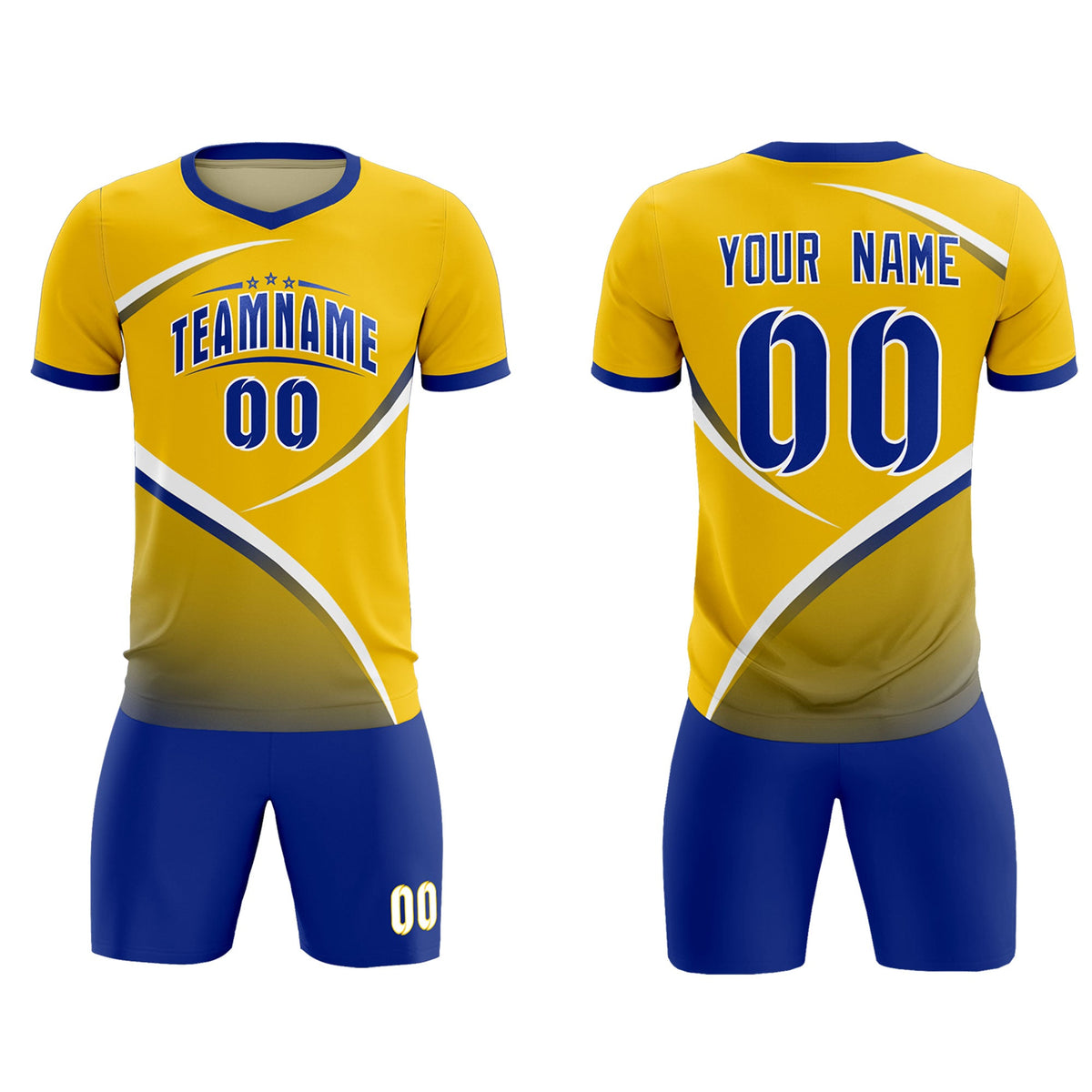 Custom Gold Royal Color Block Training Uniform For Men Soccer Sets Jersey