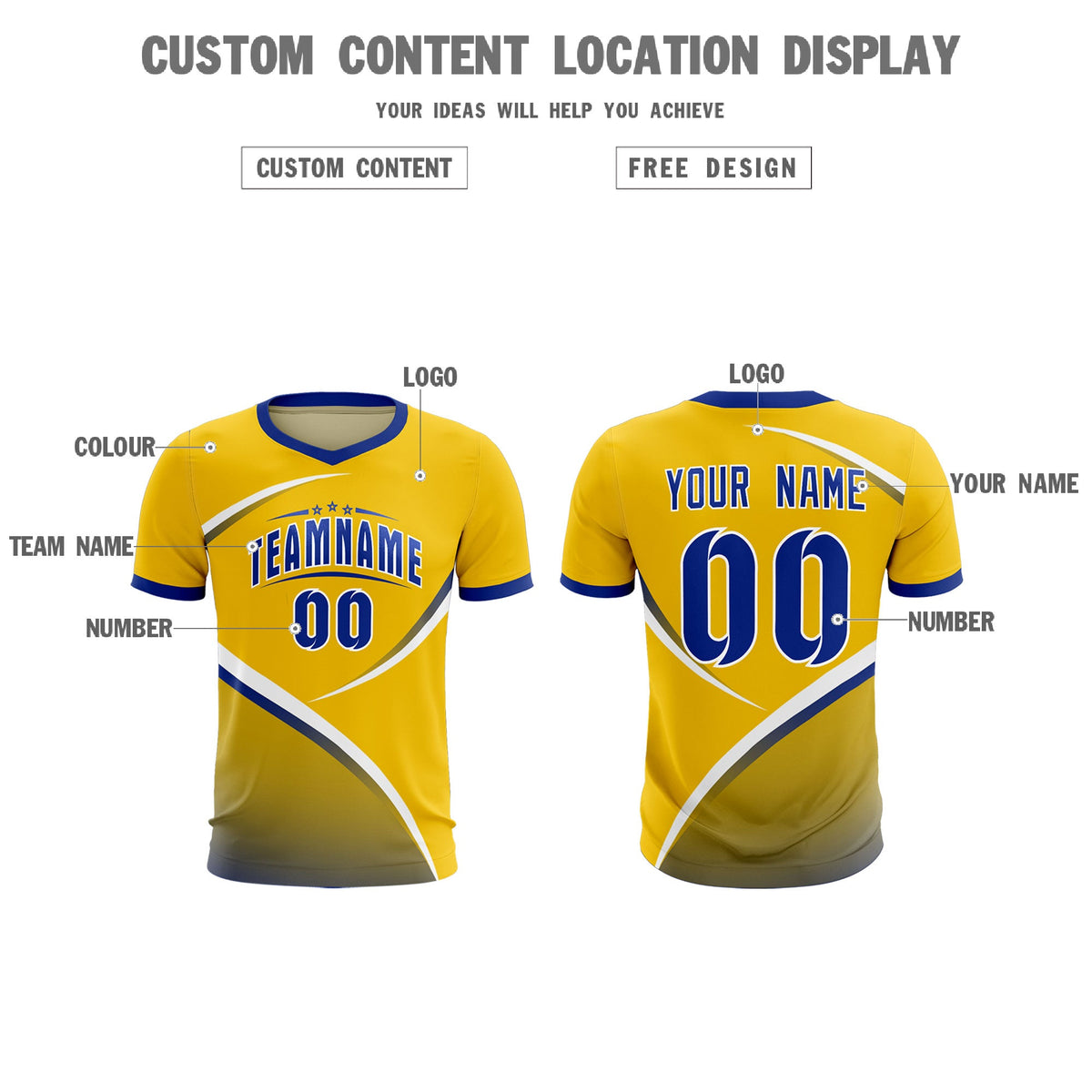 Custom Gold Royal Color Block Training Uniform For Men Soccer Sets Jersey