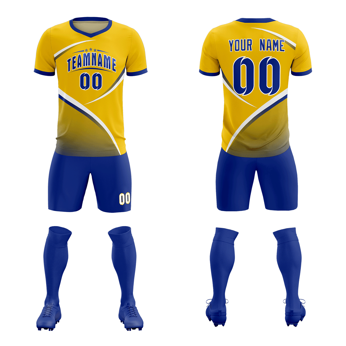 Custom Gold Royal Color Block Training Uniform For Men Soccer Sets Jersey