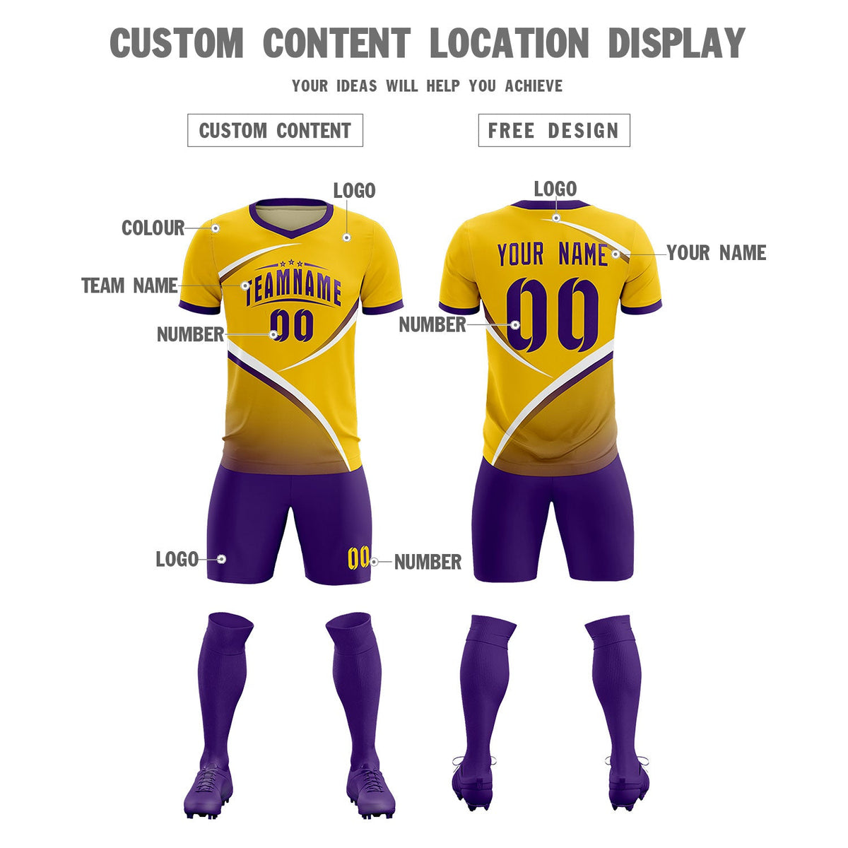 Custom Gold Old Gold Color Block Training Uniform For Men Soccer Sets Jersey