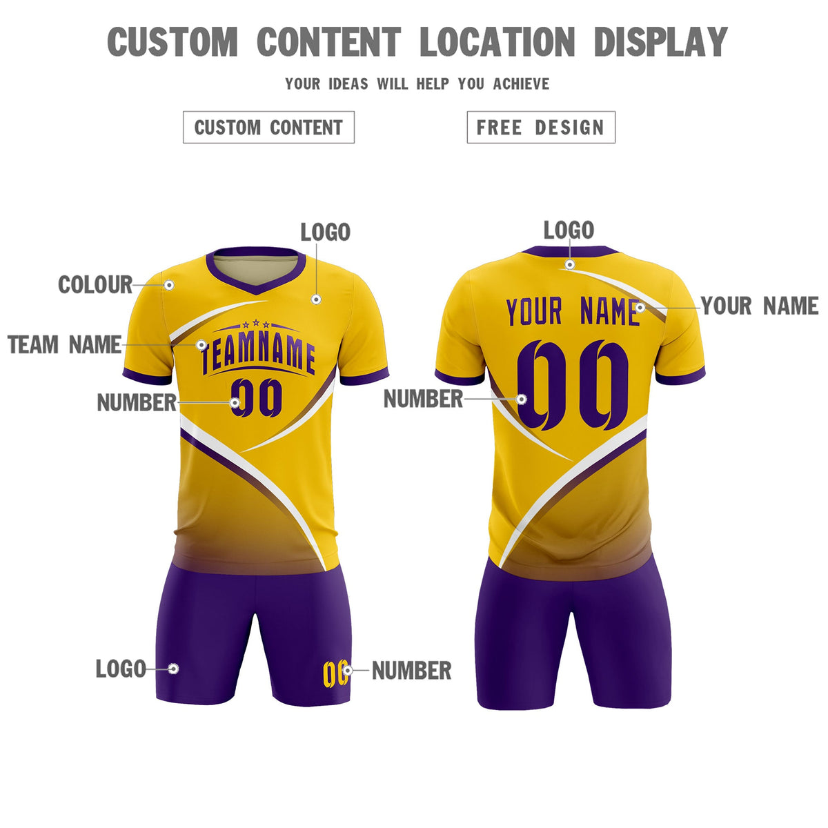Custom Gold Old Gold Color Block Training Uniform For Men Soccer Sets Jersey