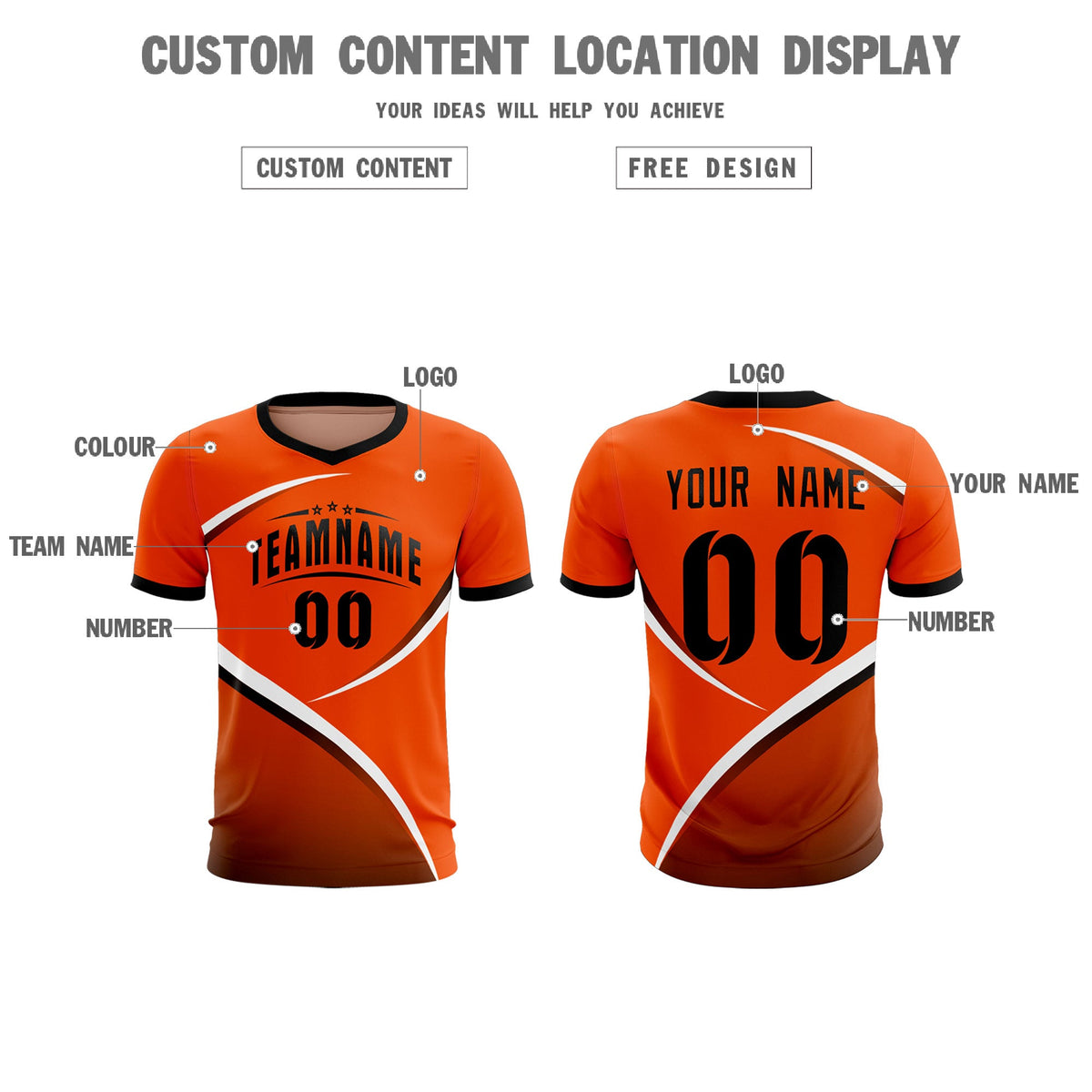 Custom Orange Black Color Block Training Uniform For Men Soccer Sets Jersey