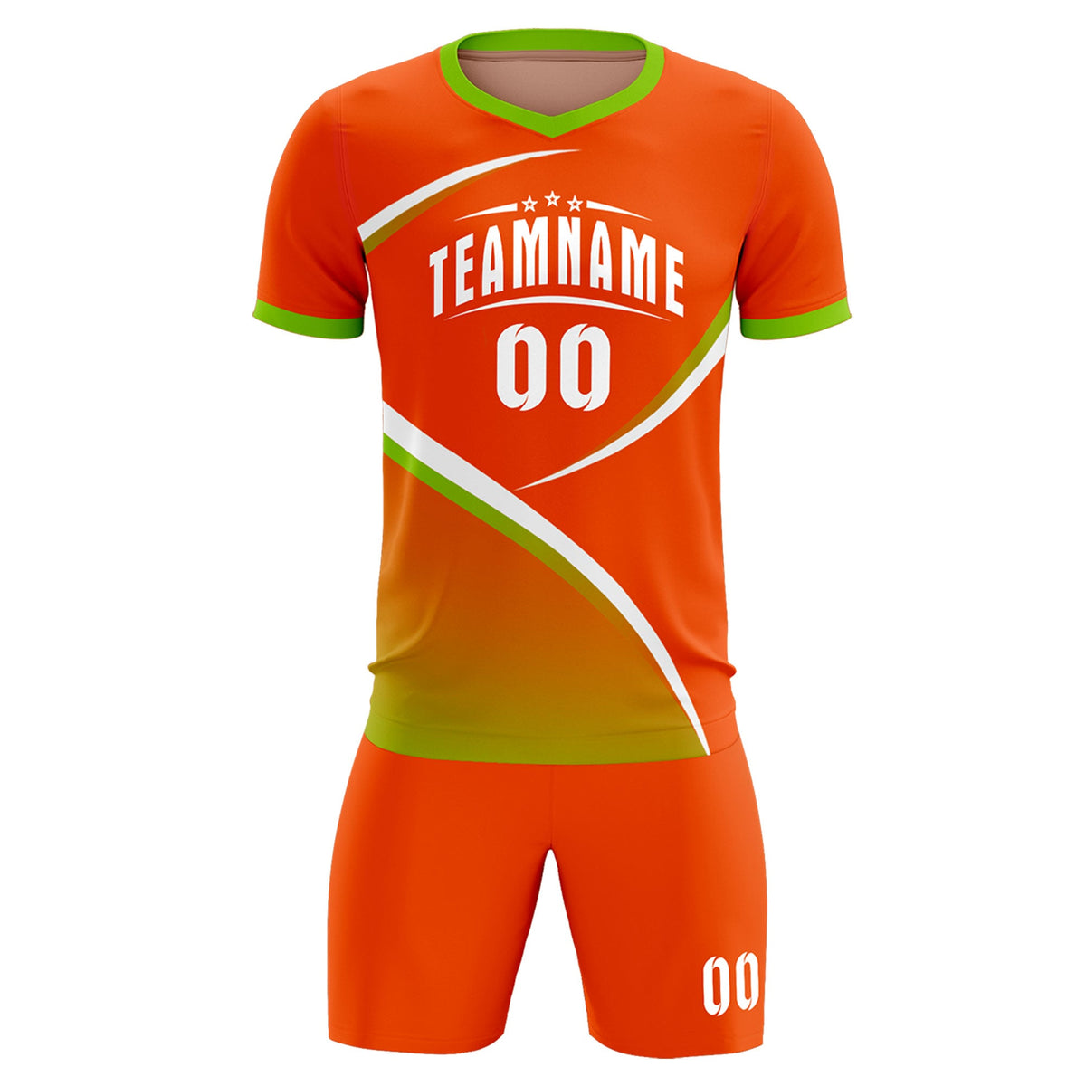 Custom Orange Neon Green Color Block Training Uniform For Men Soccer Sets Jersey